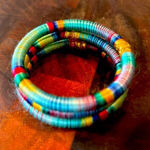 3 rainbow string wrapped bangle bracelets